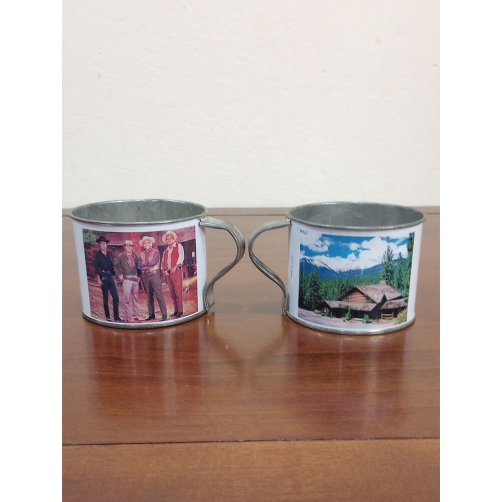 Ponderosa Ranch "Bonanza" Metal Cups, Set Of 2 - Vintage!